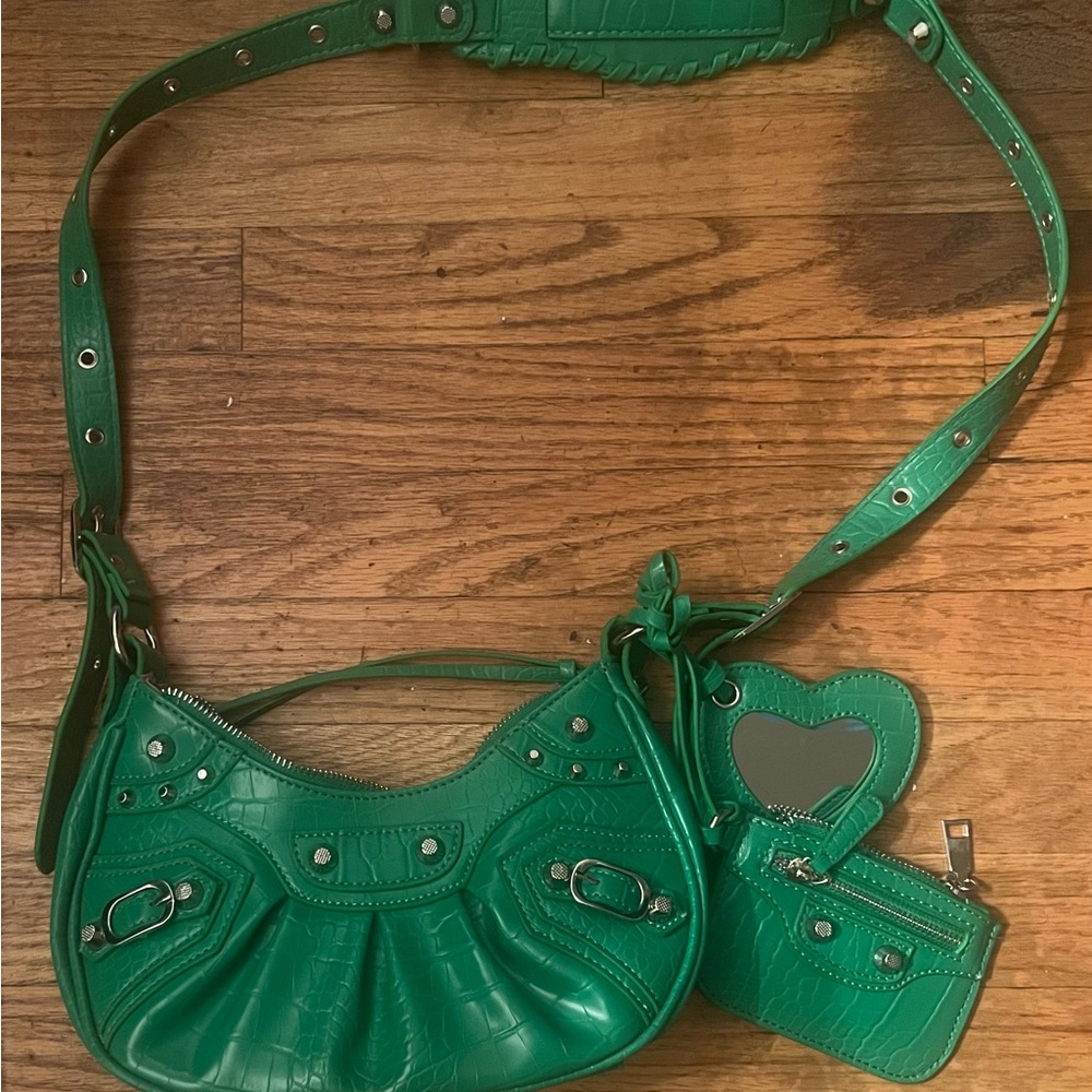 EGO Vibrant Green Croc-Embossed Shoulder Bag